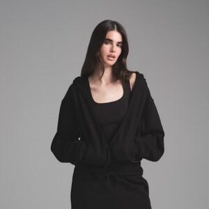 NWT Skims Cotton Fleece Classic Zip Up Hoodie Size XXS in Onyx